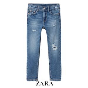 ZARA Kids | Mid Blue | DESTROYED STRAIGHT LEG JEANS